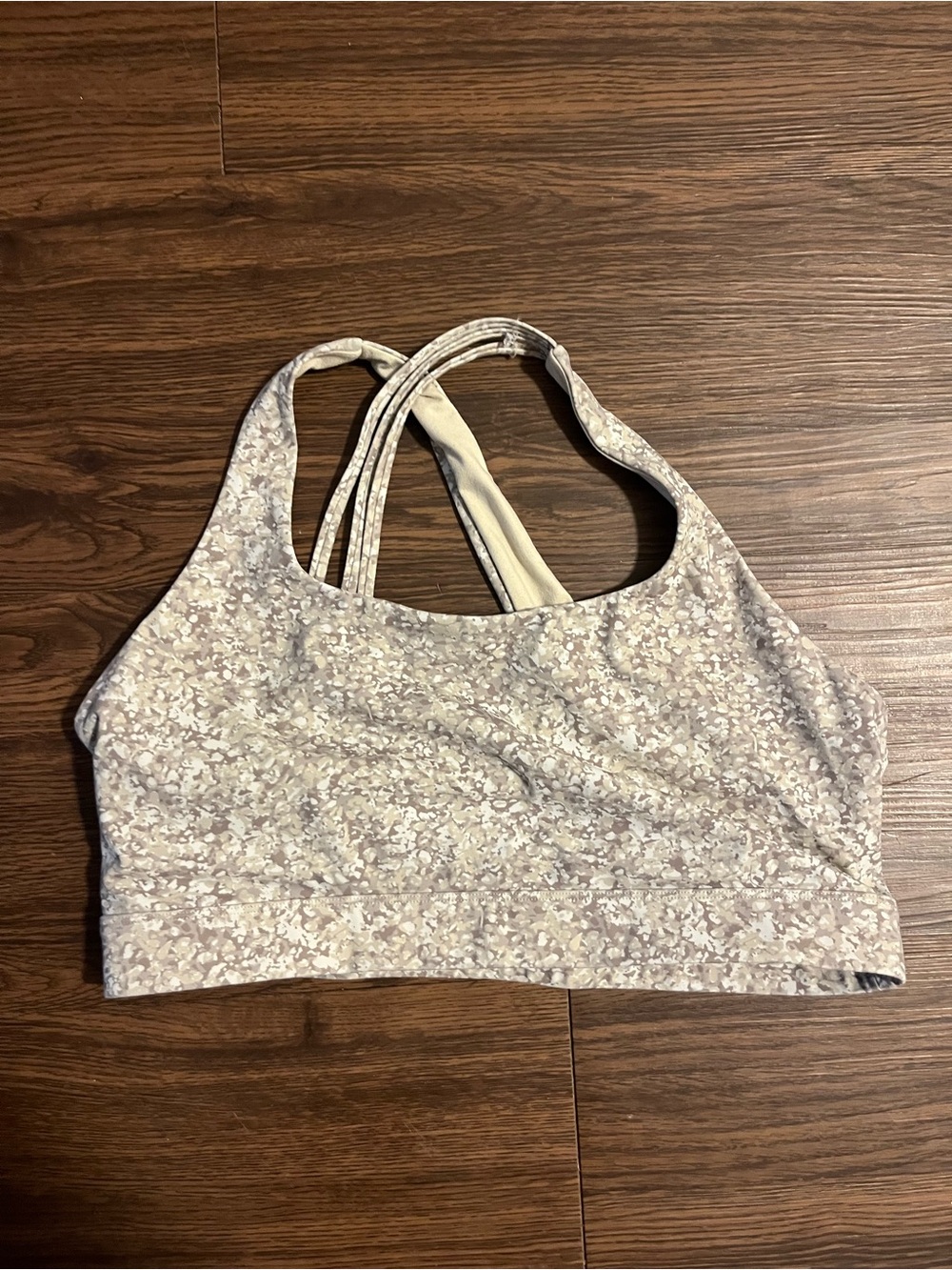 ZYIA Beige Floral-Print Double-Strap Sports Bra